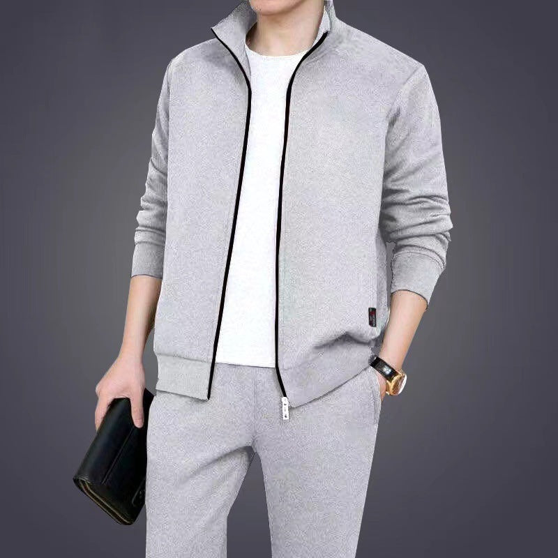 Spring And Autumn Plus Size Sports Casual Fashion Stand Collar Cardigan 2-piece Set